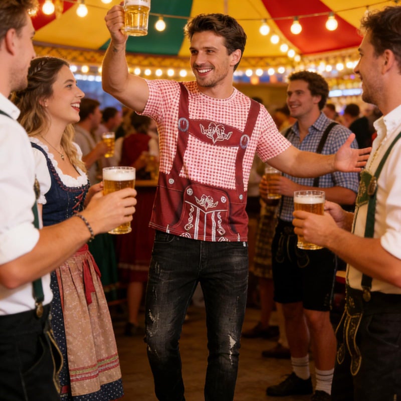 GRAJTCIN Men's Bavarian Oktoberfest Costume Short Sleeve T-Shirt (Medium) Red - Image 3